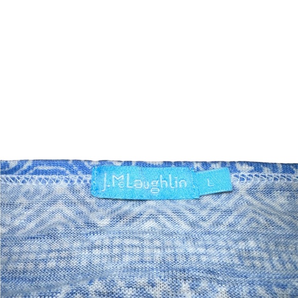 J. McLaughlin Short Sleeve Linen T Shirt Blue and White L Large Lightweight - Picture 4 of 5